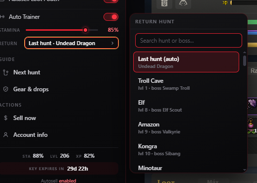 Return hunt selector listing every stage